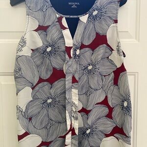 Merona Women's Sleeveless Top - Red and White Floral